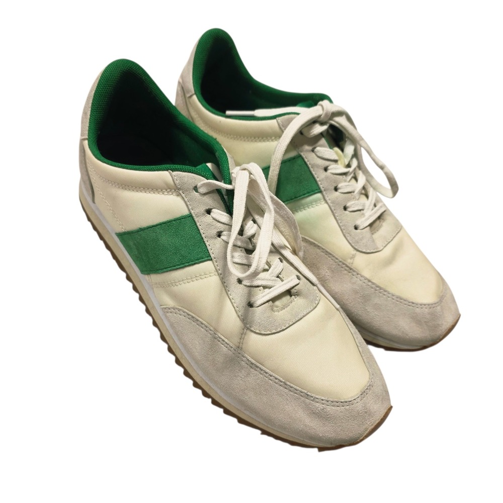 J Crew Trainers Women 10 Beige‎ Green Suede Leather Nylon Retro Runner BA972